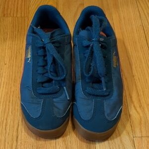 Kids Puma Navy/Orange Low-Top Roma Sneakers Sz 1.5